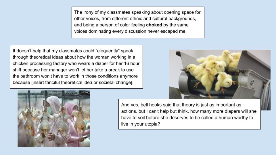 This image, titled '15.jpg' and part of a 'Suffocation Zine', is a digital collage on a light blue background, featuring three text boxes and two photographs. The overall theme